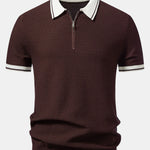 Contrast Zipper Knit Polo & Slim Fit Tapered Trousers Set