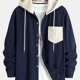 Long Sleeved Contrast Corduroy Hooded Shirt