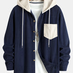 Long Sleeved Contrast Corduroy Hooded Shirt & Corduroy Pants Set