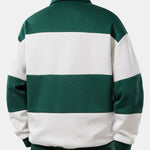 Los Angeles Print Color Block Polo Sweatshirt & Slit Hem Stripe Pants Set