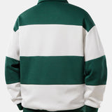 Los Angeles Print Color Block Polo Sweatshirt & Slit Hem Stripe Pants Set