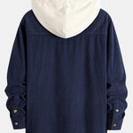 Long Sleeved Contrast Corduroy Hooded Shirt