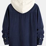 Long Sleeved Contrast Corduroy Hooded Shirt