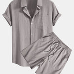 Linen Striped Shirt & Drawstring Shorts Set