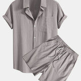 Linen Striped Shirt & Drawstring Shorts Set