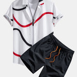 Line Print Shirt & Swim Shorts Set