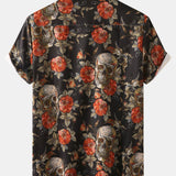Rose Skull Print Button Up Shirt