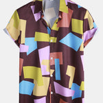 Geometric Color Block Print Button Up Shirt