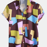 Geometric Color Block Print Button Up Shirt