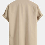 Crinkled Texture Stand Collar Shirt