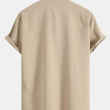 Crinkled Texture Stand Collar Shirt