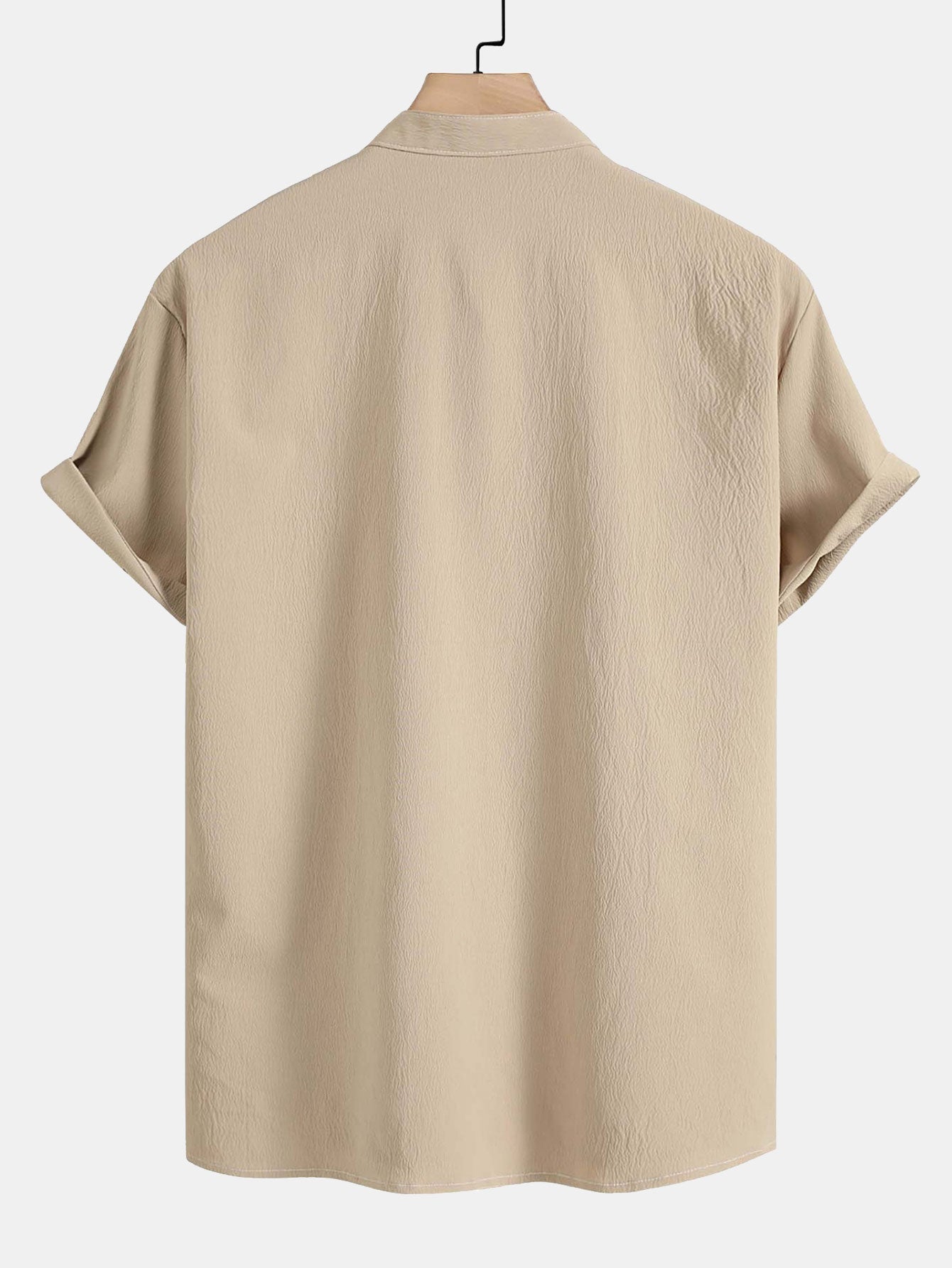 Crinkled Texture Stand Collar Shirt