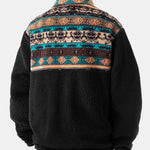 Quarter Zip Ethnic Geometric Patchwork Teddy Sweatshirt & Corduroy Jogger Set