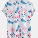 Flamingo Leaf Print Button Up Shirt