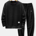 2 in 1 Waffle Crew Neck Sweatshirt & Drawstring Waffle Jogger Pants Set