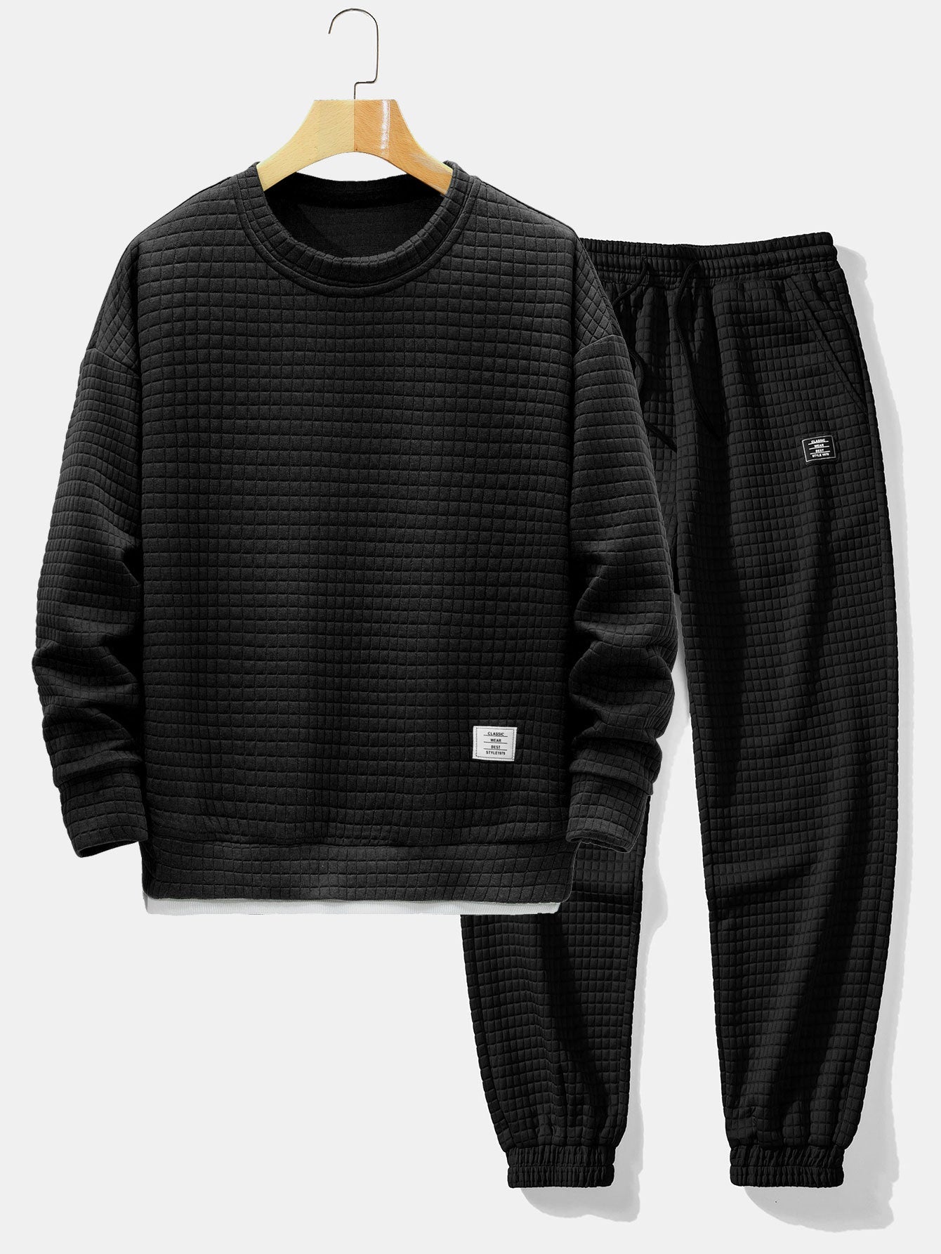 2 in 1 Waffle Crew Neck Sweatshirt & Drawstring Waffle Jogger Pants Set