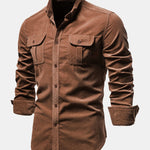 Regular Fit Cotton Corduroy Shirt with Pockets