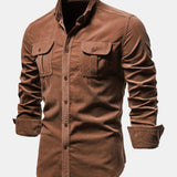 Regular Fit Cotton Corduroy Shirt with Pockets