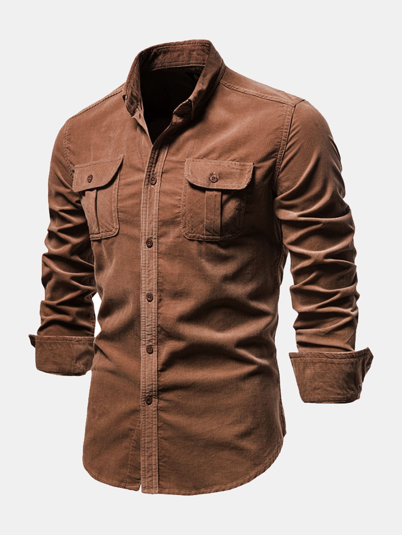 Regular Fit Cotton Corduroy Shirt with Pockets