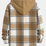 Relax Fit Contrast Corduroy Plaid Hooded Shirt