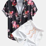 Floral Paint Shirt & Man Mid Length Drawstring Swim Shorts Set