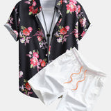 Floral Paint Shirt & Man Mid Length Drawstring Swim Shorts Set