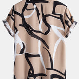Abstract Print Button Up Shirt & Solid Drawstring Swim Shorts