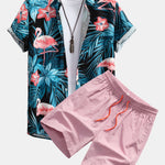 Flamingo Tropical Print Shirt & Swin Shorts Set