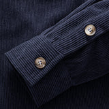 Contrast Corduroy Hooded Overshirt with Pockets