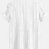Textured Stand Collar Shirt & Stripe Print Swim Shorts Set