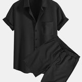 Striped Jacquard Shirt & Drawstring Shorts Set