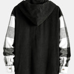 Relax Fit Flannel Plaid Corduroy Patchwork Hooded Shirt