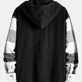 Relax Fit Flannel Plaid Corduroy Patchwork Hooded Shirt