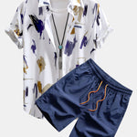 Brushstroke Print Shirt & Swim Shorts Set