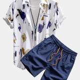 Brushstroke Print Shirt & Swim Shorts Set