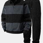 Contrast Corduroy Polo Sweatshirt & Corduroy Jogger Pants Set