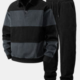 Contrast Corduroy Polo Sweatshirt & Corduroy Jogger Pants Set