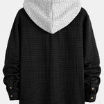Contrast Waffle Hooded Shirt & Drawstring Waffle Jogger Pants Set