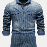 Stripe Washed Denim Shirt with Pockets