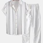 Geometric Striped Jacquard Shirt & Straight Leg Linen Pants Set