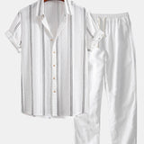 Geometric Striped Jacquard Shirt & Straight Leg Linen Pants Set