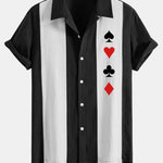 Poker Print Linen Patchwork Bowling Shirt