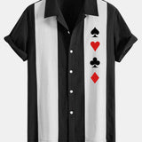 Poker Print Linen Patchwork Bowling Shirt