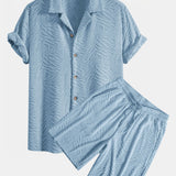 Animal Texture Terry Cuban Shirt & Shorts Set