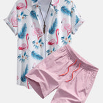 Flamingo Leaf Print Shirt & Swim Shorts Set
