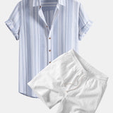 Stripe Linen Shirt & Crinkle Textured Drawstring 5" Shorts Set
