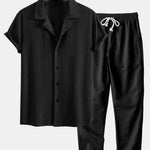 Muscle Fit Diamond Texture Cuban Shirt & Straight Leg Linen Pants Set