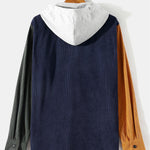 Long Sleeve Color Block Hooded Corduroy Overshirt