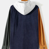 Long Sleeve Color Block Hooded Corduroy Overshirt