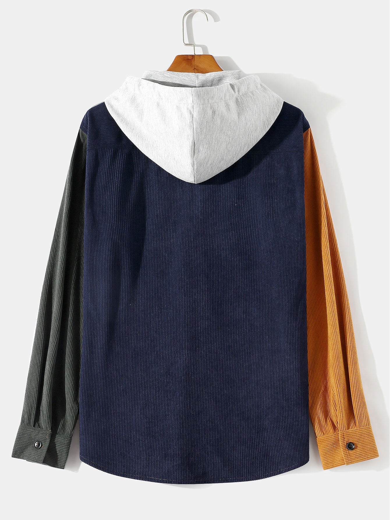 Long Sleeve Color Block Hooded Corduroy Overshirt
